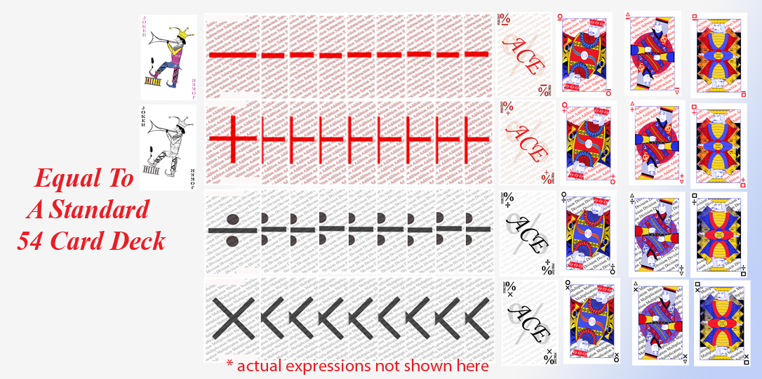 Math-Playing-cards-54-deck-Ace-Jokers-Stem-Suit-Jack-Queen-King-math-expressions-in-place-of-card-number-solve-for-answer